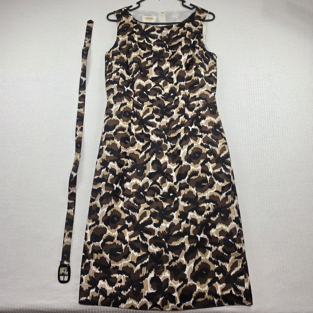 Vintage Talbots Brown Leopard Silk Sheath Dress Size 6 Belted Animal Print Retro